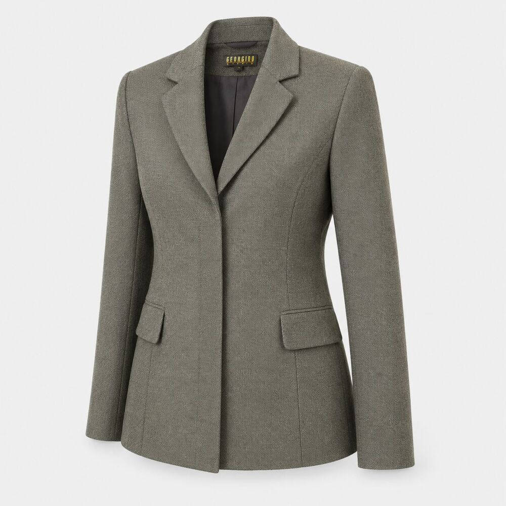 Georgiou Studio Women’s Olive Green Tweed Blazer Jacket Size 12 Vintage Style